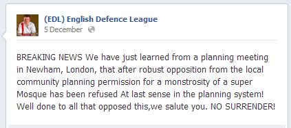 EDL on Newham mosque rejection
