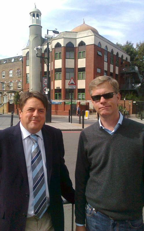 Philip Claeys and Nick Griffin at Finsbury Park mosque