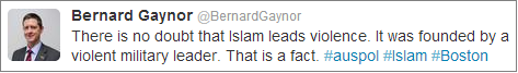 Bernard Gaynor Islam violence Twitter