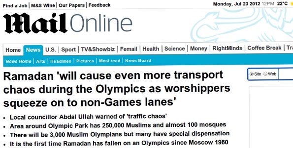 Daily Mail Olympics transport chaos