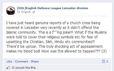 EDL Leicester church cross lie