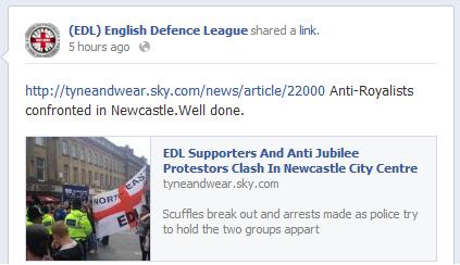 EDL backs attacks on anti-Jubilee protestors