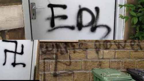 Graffiti daubed on Anton Bell's home in Scholes