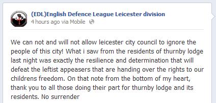 EDL support for Thurnby Lodge protest