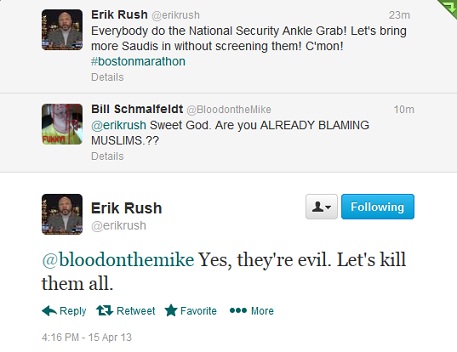 Erik Rush kill Muslims tweet