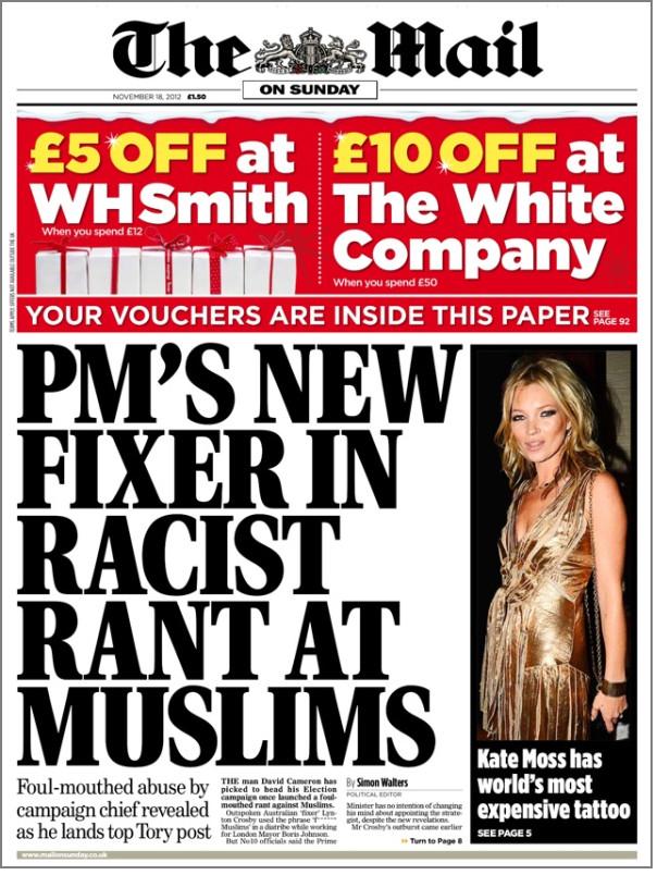 Mail on Sunday Lynton Crosby front page