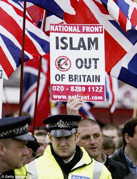 NF Islam Out of Britain placard