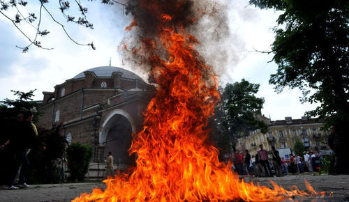 Sofia mosque prayer mat burning