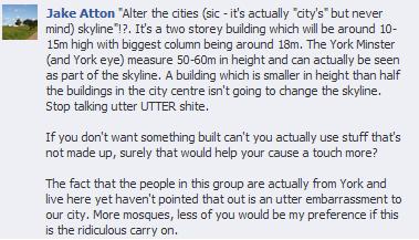 York mosque Facebook comment