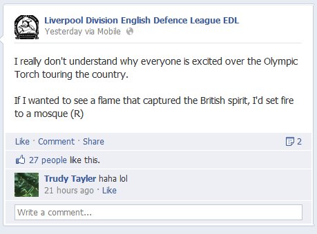 EDL Liverpool Division Olympic torch comment