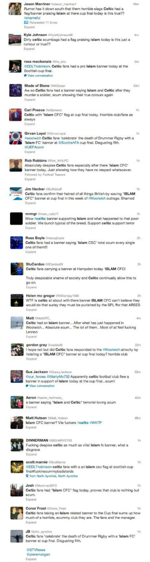 Scottish cup final 'Islam banner' tweets