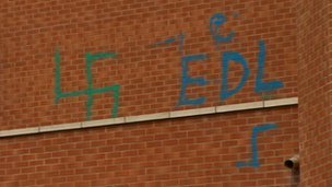 Redditch mosque EDL graffiti