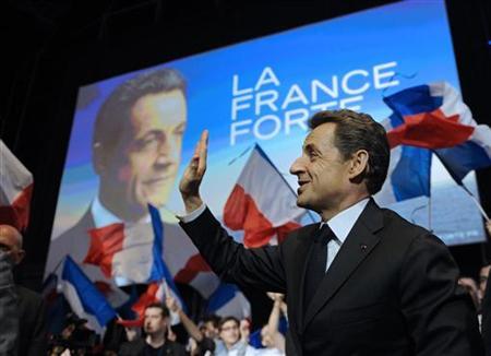 Nicolas Sarkozy, France's President and UMP party candidate for the 2012 French presidential election arrives at a campaign rally in Montpellier