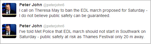 Peter John calls for ban on EDL