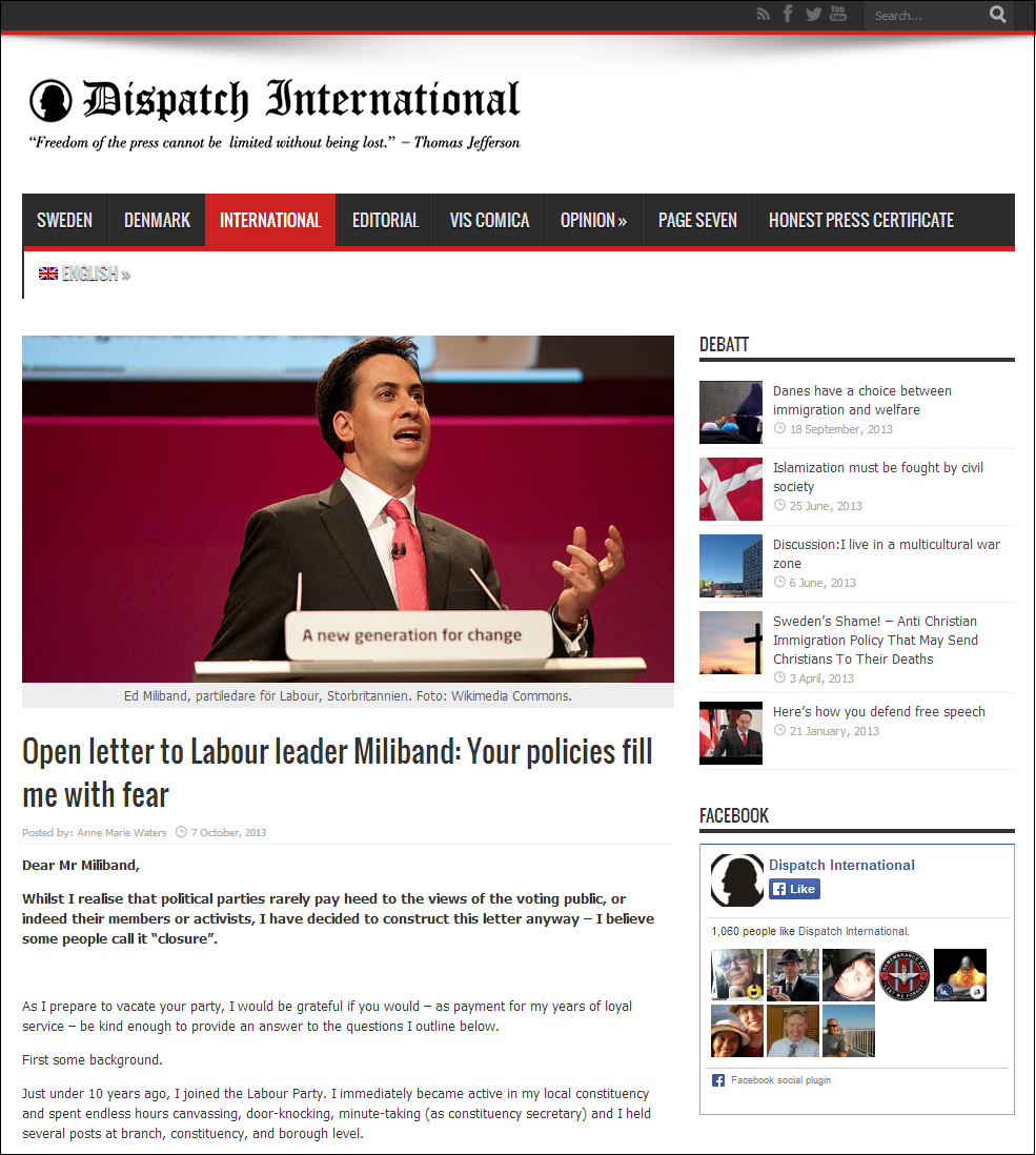 Anne Marie Waters open letter to Miliband