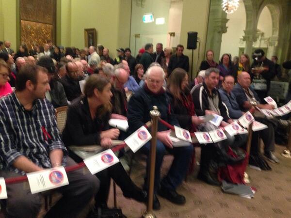 Bendigo mosque protestors with Q Society pamphlets