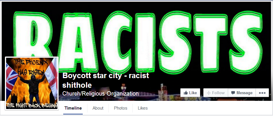 Boycott star city racist shithole Facebook page