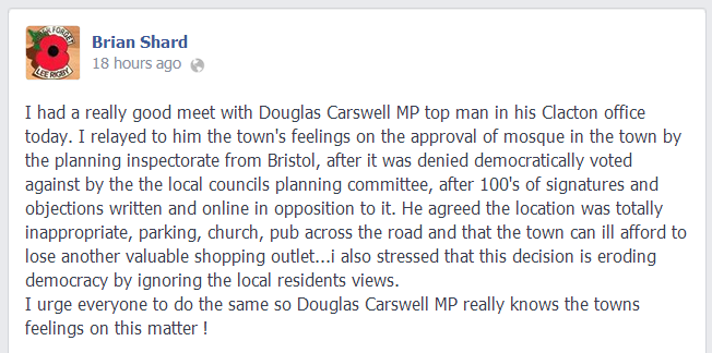 Brian Shard reports meeting with Douglas Carswell's office