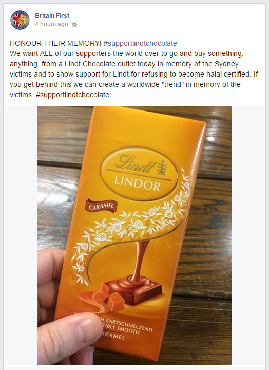 Britain First Lindt campaign