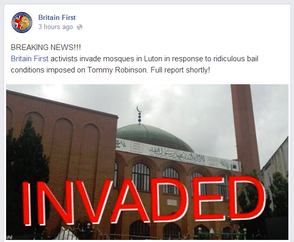 Britain First Luton mosque invaded