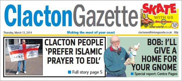 Clacton Gazette EDL front page