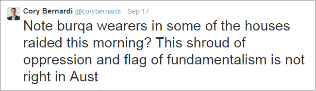 Cory Bernardi ban burqa tweet