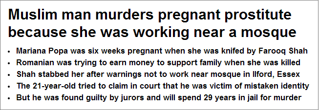 Daily Mail Muslim man murders pregnant prostitute