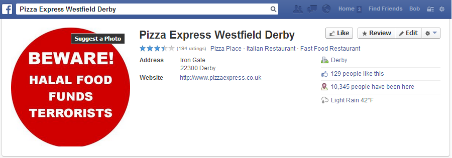 Derby Pizza Express Facebook page sabotaged