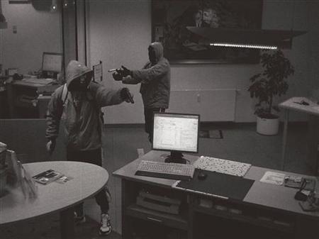 A handout picture from a surveillance camera shows two of the suspected 'doner murderers', during a bank robbery in Arnstadt