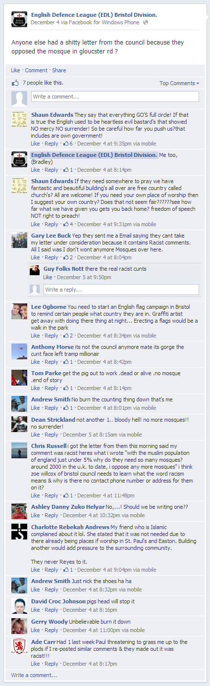 EDL Bristol anti-mosque comments