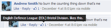 EDL Bristol division endorses mosque arson call