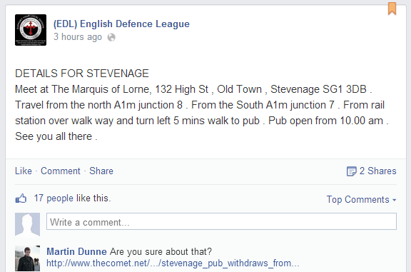 EDL Stevenage ad