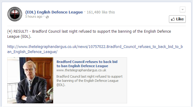 EDL applauds Bradford Council's refusal to back ban