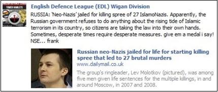 EDL applauds Russian neo-Nazi killers