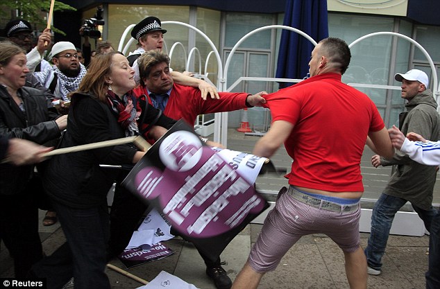 EDL attack French embassy protestors