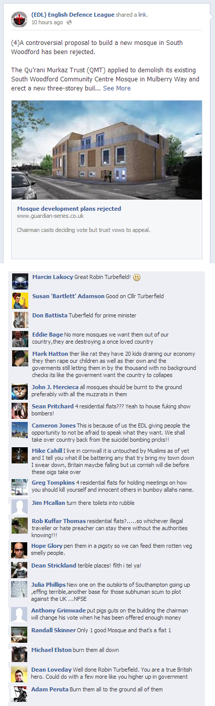 EDL comments on South Woodford mosque