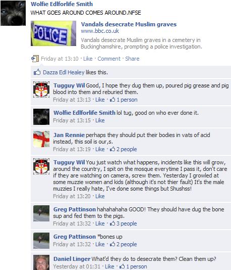 EDL comments on graves desecration