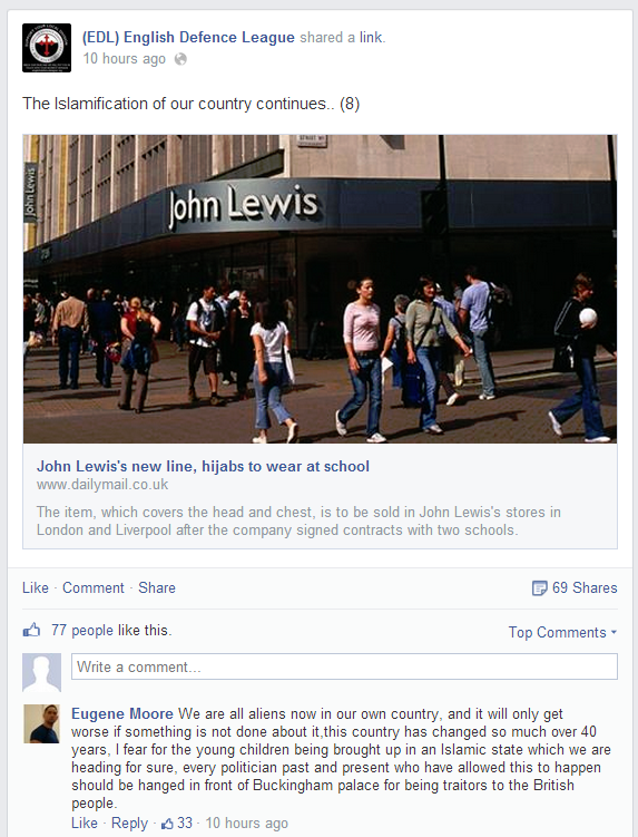 EDL on Mail John Lewis hijab story