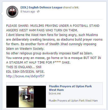 EDL on harassment of Muslims at Upton Park