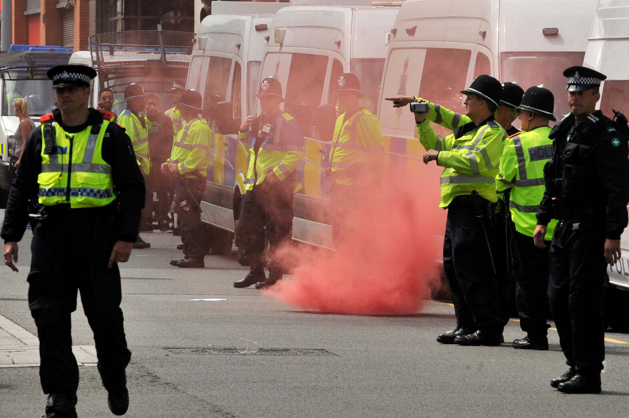 EDL smokebomb Birmingham July 2013