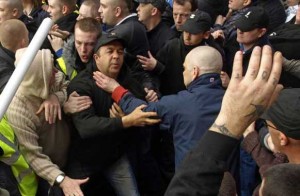 EDL supporters fighting in Blackburn