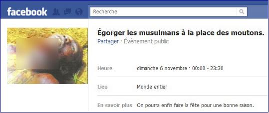 Egorger les musulmans Facebook page