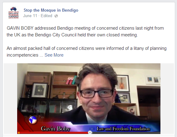 Gavin Boby addresses Bendigo anti-mosque campaign