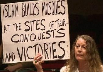 Islam builds mosques placard