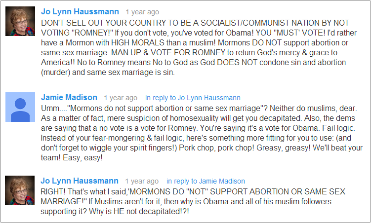 Jo Lynn Haussmann YouTube comments