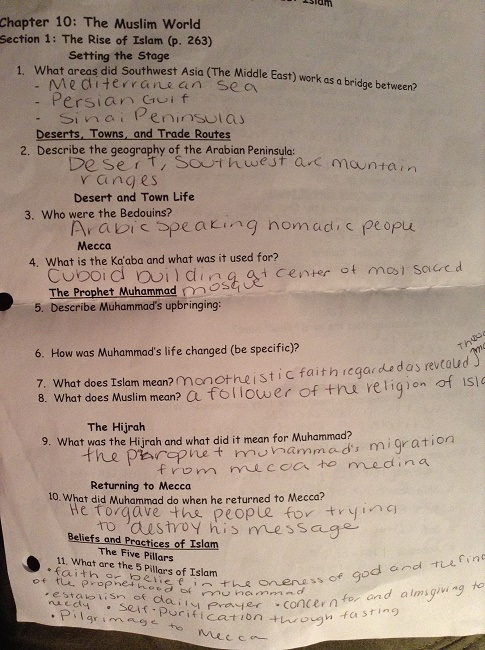 La Plata HS Muslim World homework