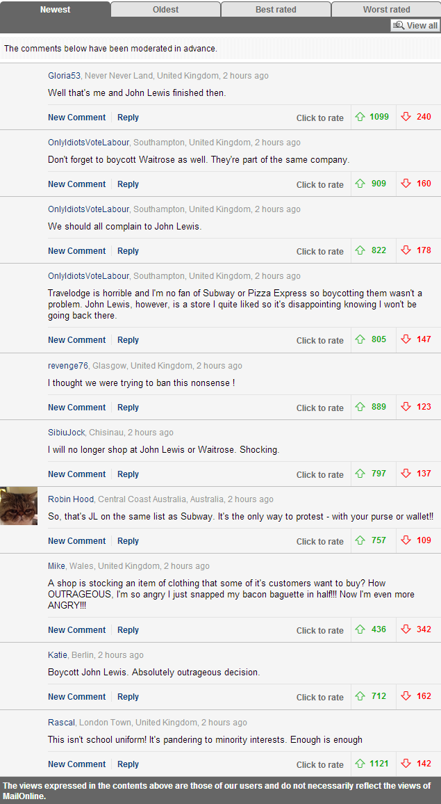 Mail readers call for boycott of John Lewis