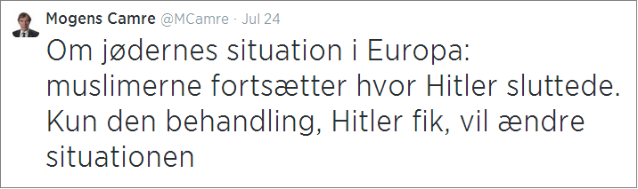 Mogens Camre Hitler tweet