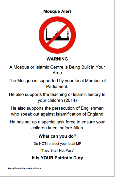 Mosque Alert leaflet