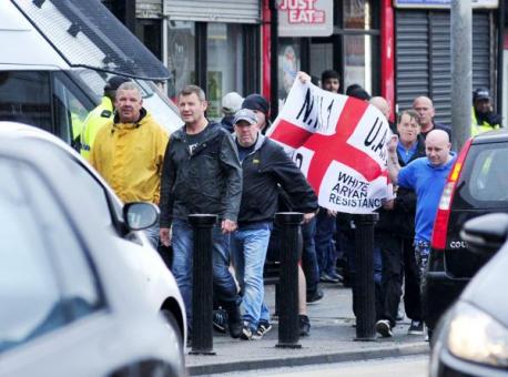 NWI banner Astley Bridge Mosque protest August 2012